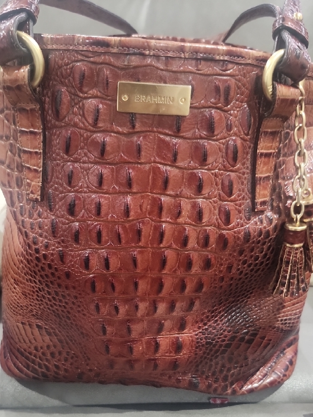 Brahmin Cognac Croc-Embossed Leather Tote with Matching Wallet - Picture 2 of 11